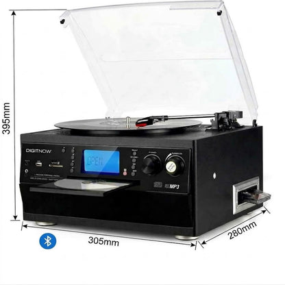 FEKTIK 10-in-1 Bluetooth Turntable with Built-in Speaker Vinyl Record Player CD Cassette and FM Radio Combo