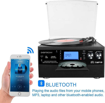 FEKTIK 10-in-1 Bluetooth Turntable with Built-in Speaker Vinyl Record Player CD Cassette and FM Radio Combo