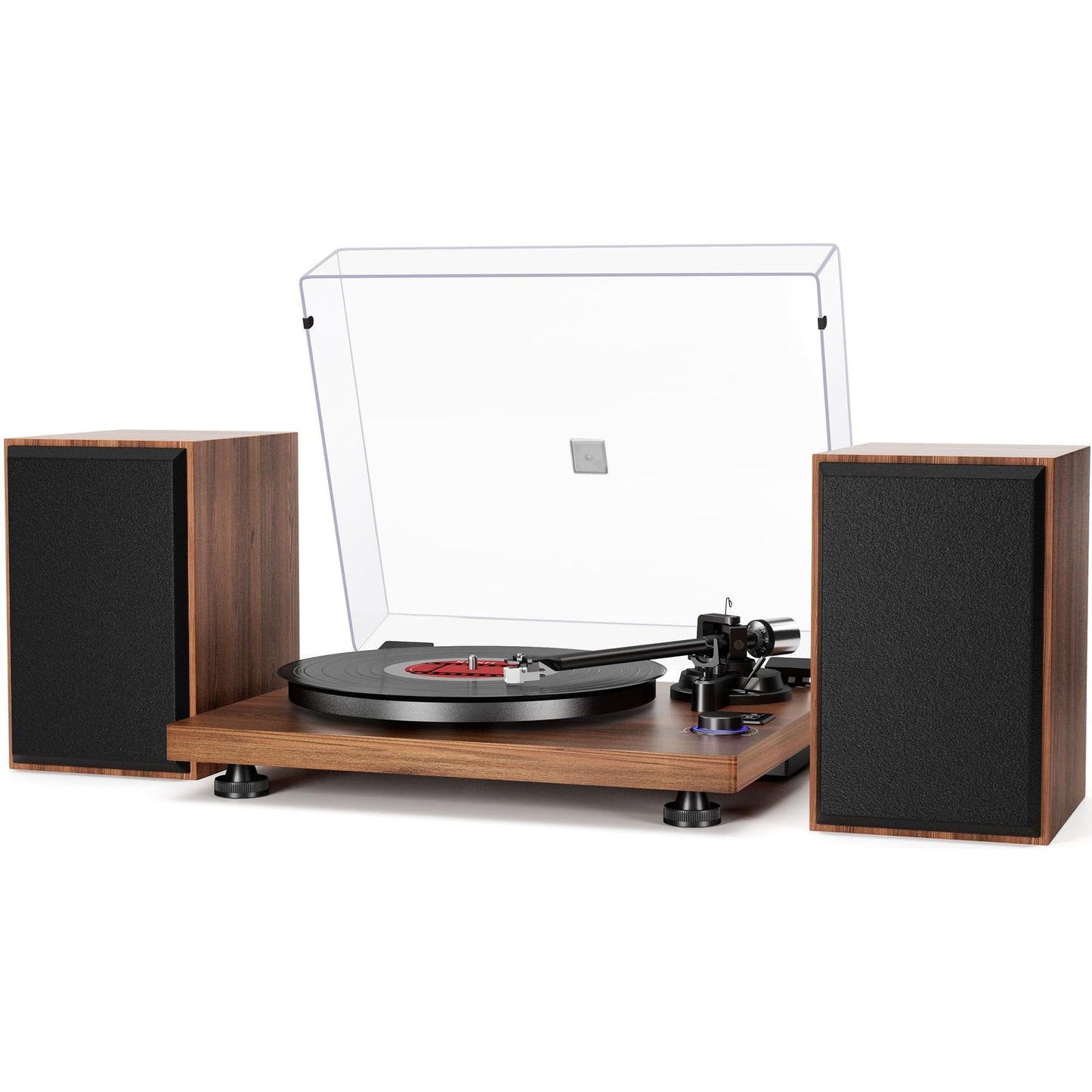 Wooden Bluetooth Turntable HiFi System with 36 Watt Bookshelf Speakers