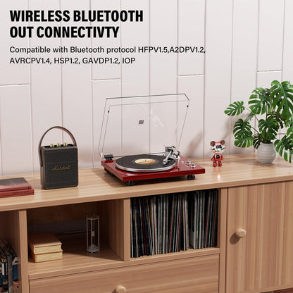 Vinyl Record Player Belt-Drive Turntable for Vinyl Records with Bluetooth Connectivity
