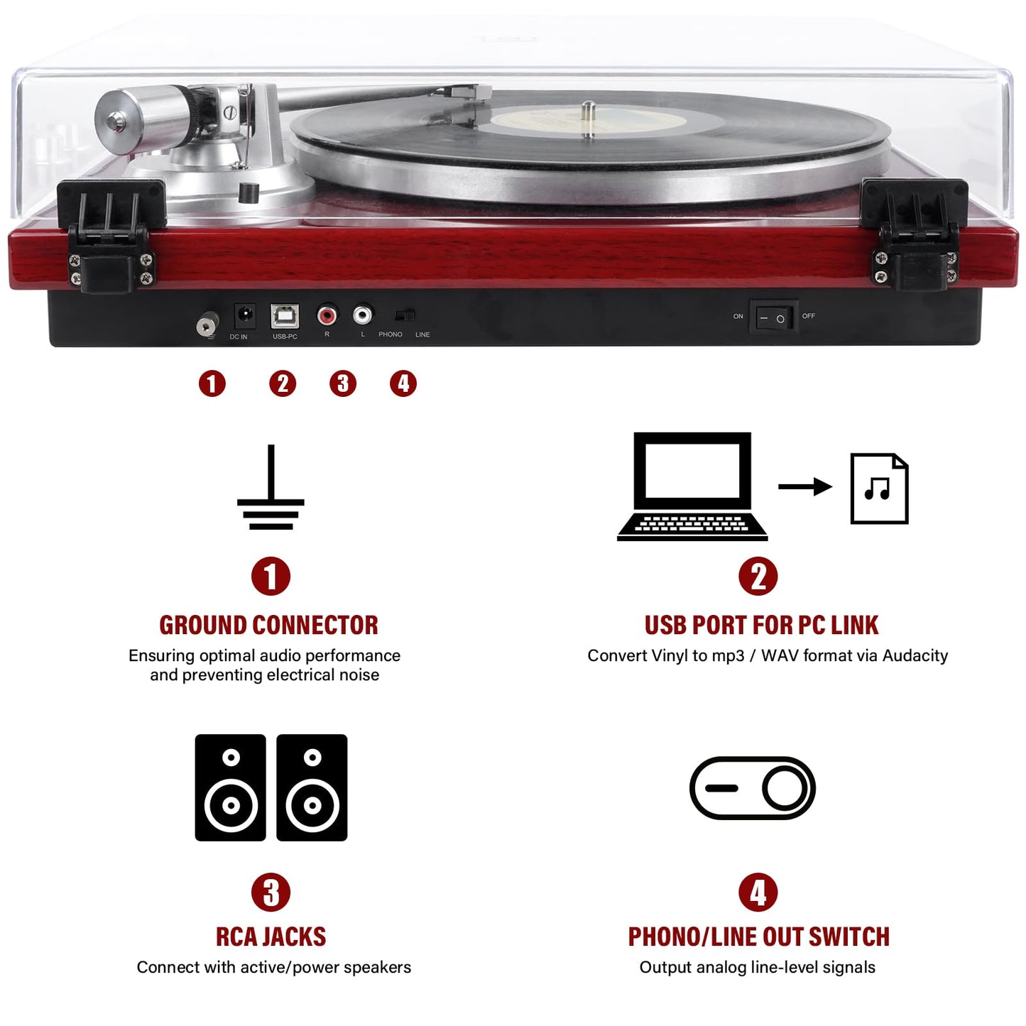 Vinyl Record Player Belt-Drive Turntable for Vinyl Records with Bluetooth Connectivity