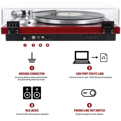 Vinyl Record Player Belt-Drive Turntable for Vinyl Records with Bluetooth Connectivity