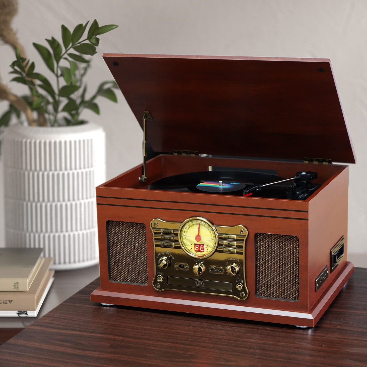10 in 1 Bluetooth Record Player, 3-Speed Turntable for Vinyl with Speakers, LP to MP3 Converter, CD, Cassette Player, FM Radio