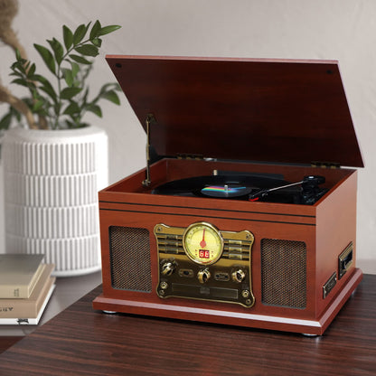 10 in 1 Bluetooth Record Player, 3-Speed Turntable for Vinyl with Speakers, LP to MP3 Converter, CD, Cassette Player, FM Radio