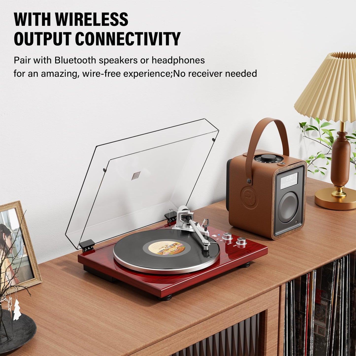 Vinyl Record Player Belt-Drive Turntable for Vinyl Records with Bluetooth Connectivity