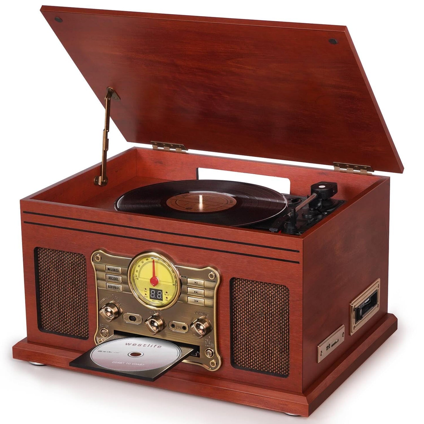 10 in 1 Bluetooth Record Player, 3-Speed Turntable for Vinyl with Speakers, LP to MP3 Converter, CD, Cassette Player, FM Radio