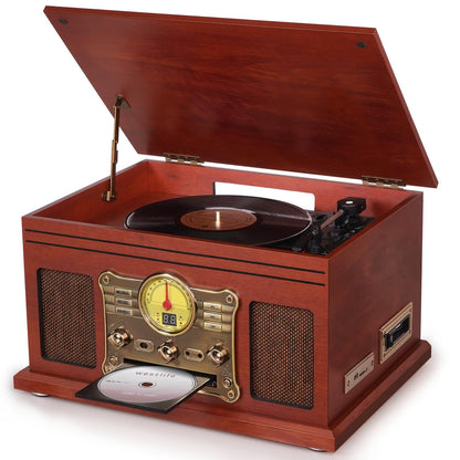 10 in 1 Bluetooth Record Player, 3-Speed Turntable for Vinyl with Speakers, LP to MP3 Converter, CD, Cassette Player, FM Radio