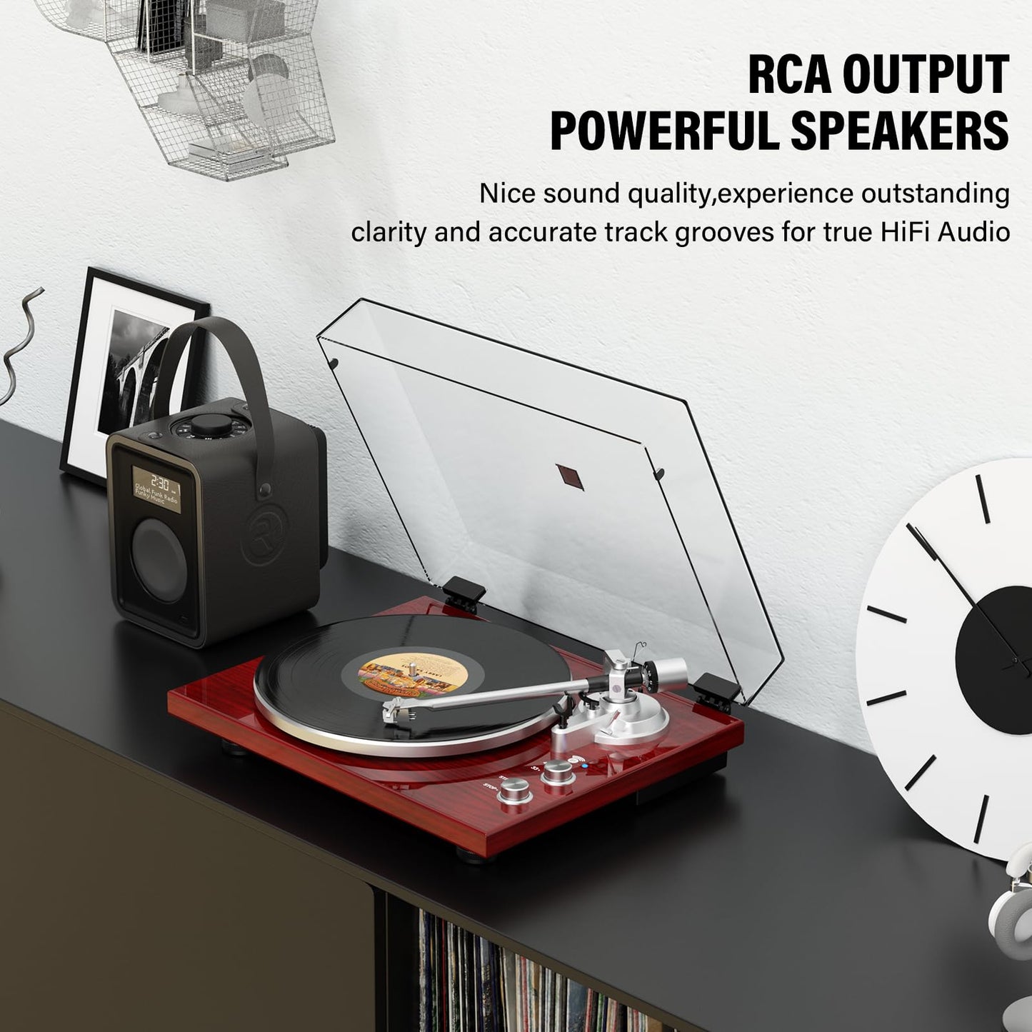 Vinyl Record Player Belt-Drive Turntable for Vinyl Records with Bluetooth Connectivity