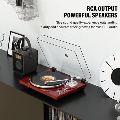 Vinyl Record Player Belt-Drive Turntable for Vinyl Records with Bluetooth Connectivity