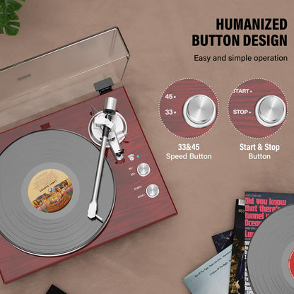 Vinyl Record Player Belt-Drive Turntable for Vinyl Records with Bluetooth Connectivity