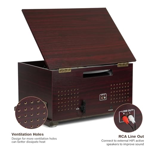 FEKTIK Wood Bluetooth Record Player 10 in 1, 3-Speed Belt-Drive Turntable with Speakers