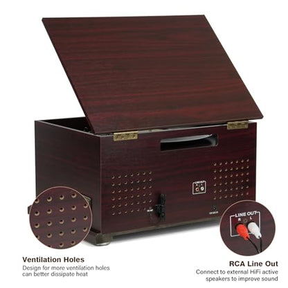 FEKTIK Wood Bluetooth Record Player 10 in 1, 3-Speed Belt-Drive Turntable with Speakers