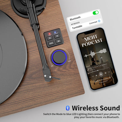 Wooden Bluetooth Turntable HiFi System with 36 Watt Bookshelf Speakers
