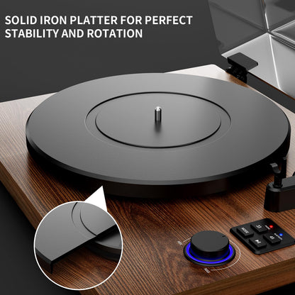 Wooden Bluetooth Turntable HiFi System with 36 Watt Bookshelf Speakers