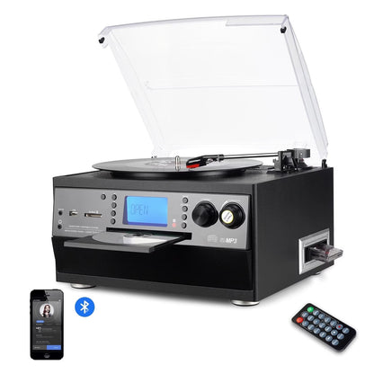 FEKTIK 10-in-1 Bluetooth Turntable with Built-in Speaker Vinyl Record Player CD Cassette and FM Radio Combo