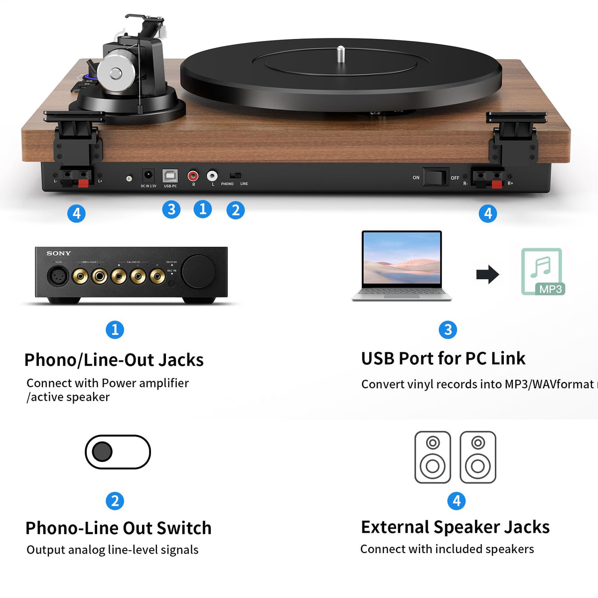 fektik AUX in USB MP3 Recording Headphone Jack Compact Stereo System for Home